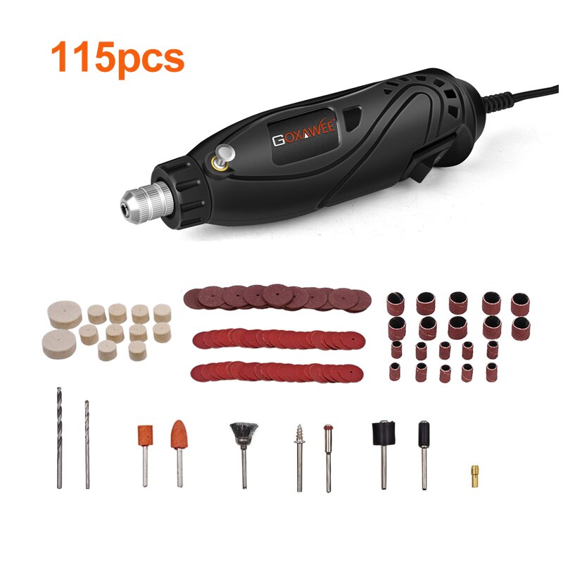 GOXAWEE-taladro eléctrico de 12V, herramientas rotativas, Mini taladro, bolígrafo grabador eléctrico, herramientas eléctricas con Dremel, accesorios de molienda: 4098-115 / US