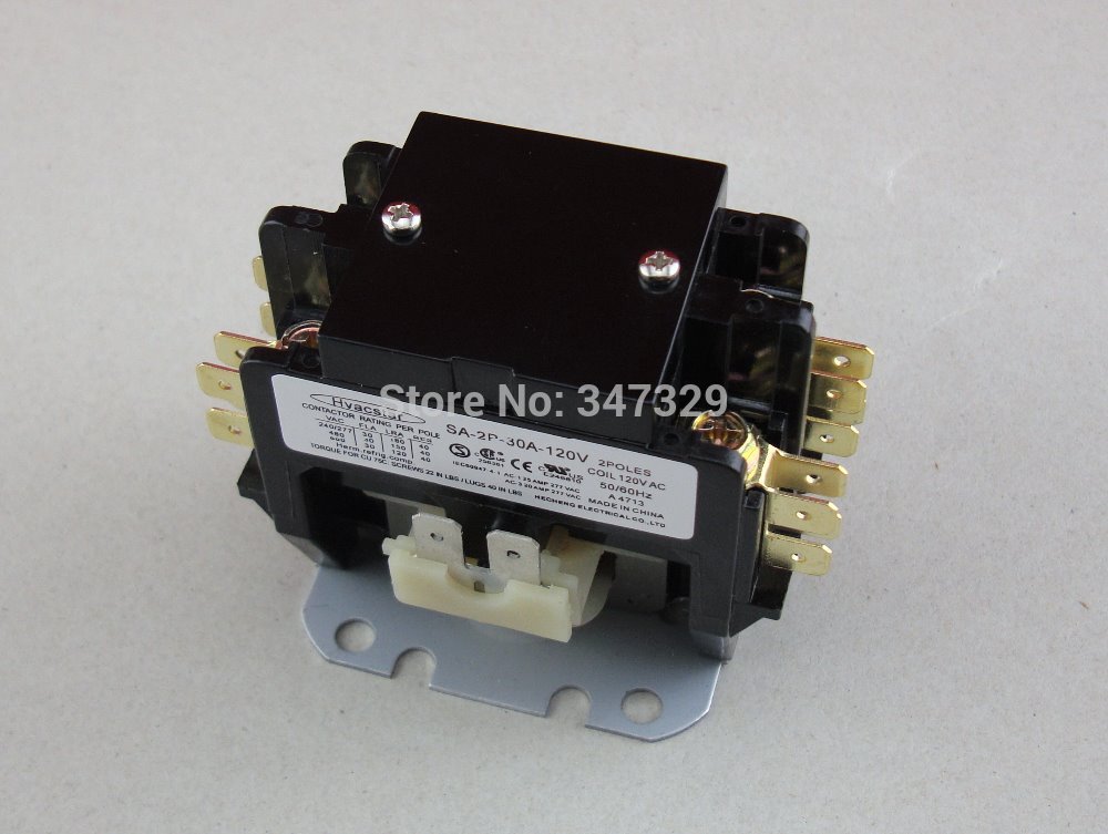 Hvacstar SA-2P-30A-120V Definite Purpose Contactor 2Poles 30FLA 120V AC Coil , DP Contactor, Air Conditioner Contactor