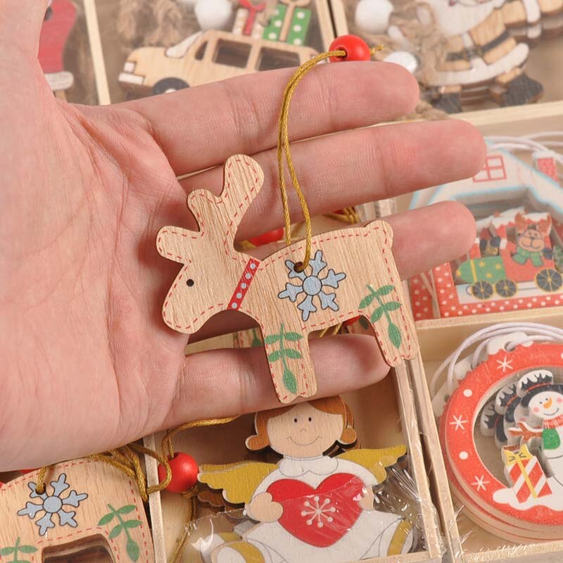 12 stück weihnachtsmann-engel-Stern-holzbastelarbeiten weihnachtsbaum-hängeornamente holzanhänger diy weihnachtsfeier heimdekoration  c2729