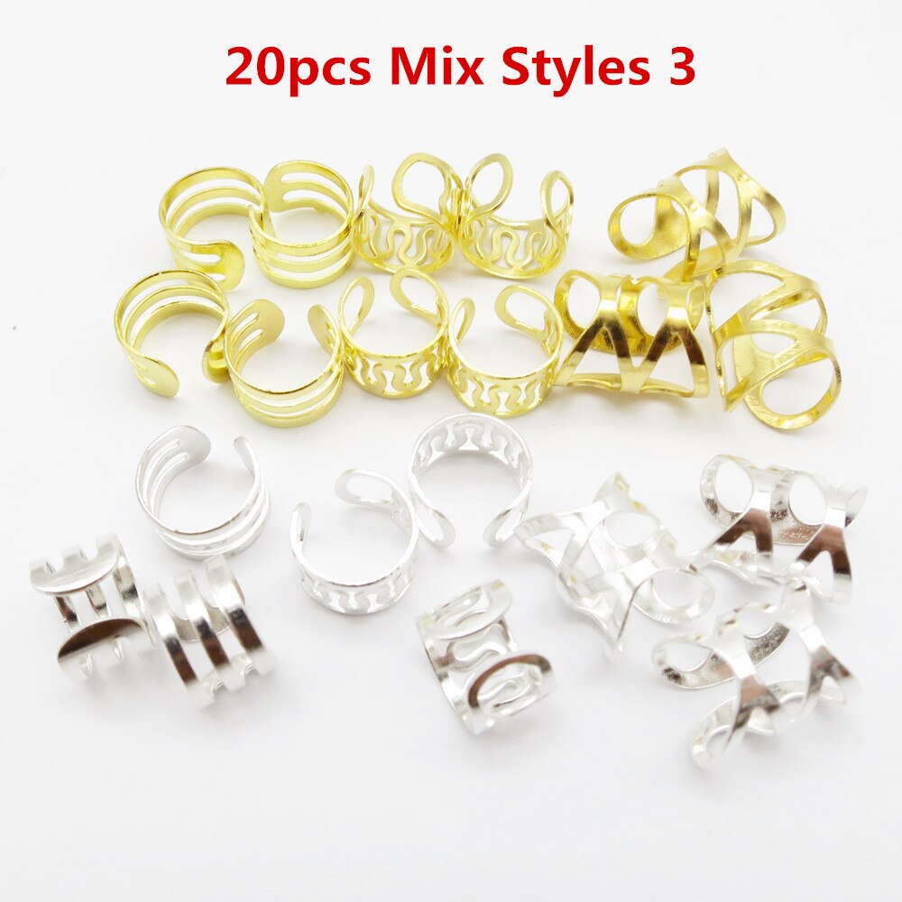 10 stk /20 stk justerbar viking hår Grue seg fletter dreadlock skjegg perler mansjetter klips til hår kvinner menn tilbehør: 20 stk miks stiler 3