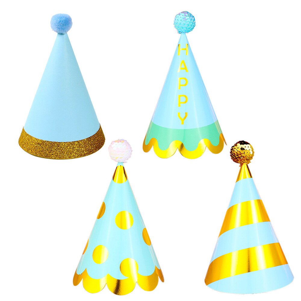 4 pcs/lot Baby Kid Birthday Paper Hat Pink Blue Boy Girl Party Cap Festival Birthday Party Decoration Hat Prince Princess Crown