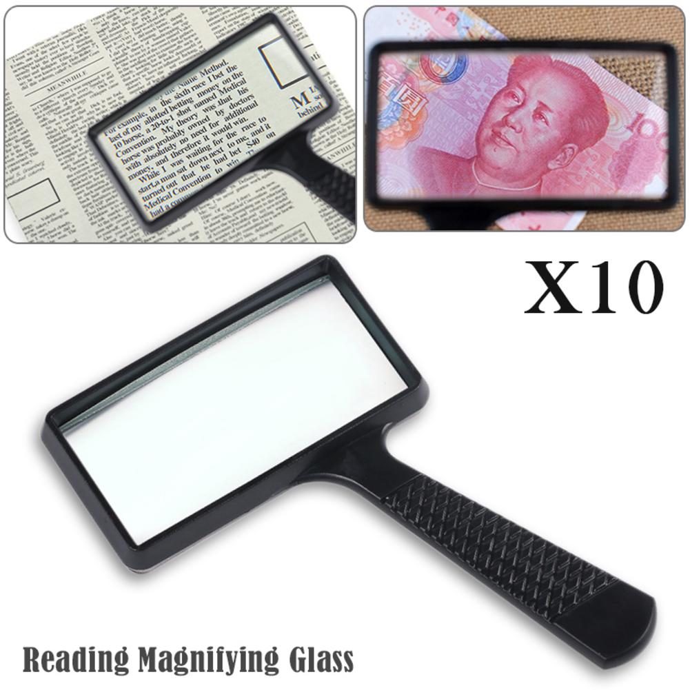 Draagbare Handheld 10X High Definition Rechthoek Reading Magnifier Glazen Lens Loupe Voor Oude Mensen Lezen Vergrootglas Loupe Lupa