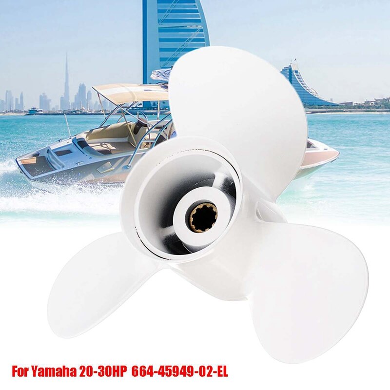 664-45949-02-El Marine Boat Outboard Propeller 9 7/8 X 13 For Yamaha 20-30Hp Right-Hand Rotation 3 Blades White