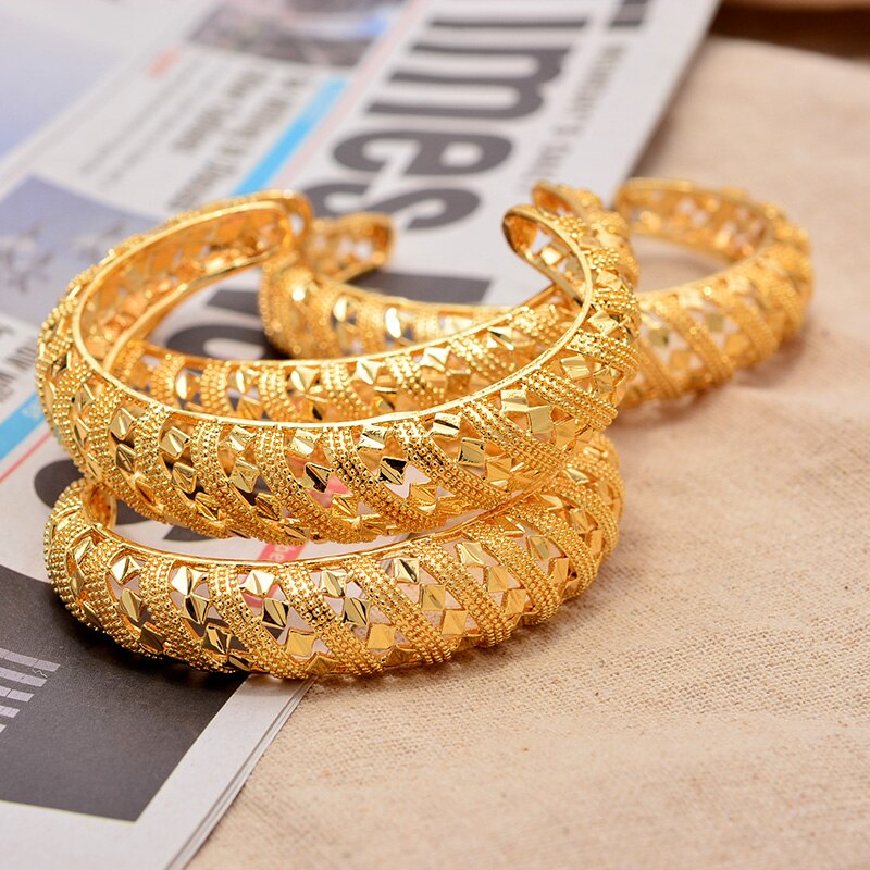 24K 4 pièces moyen-orient arabe dubaï 6.5cm grande taille Bracelet couleur or bracelets pour femmes mariée fille africaine couleur or bijoux