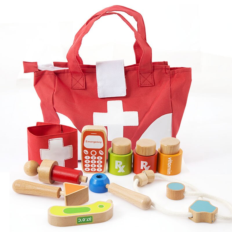 children's wooden simulation medicine box doctor toy set nurse injection tool role play doctor set recruitment doctor