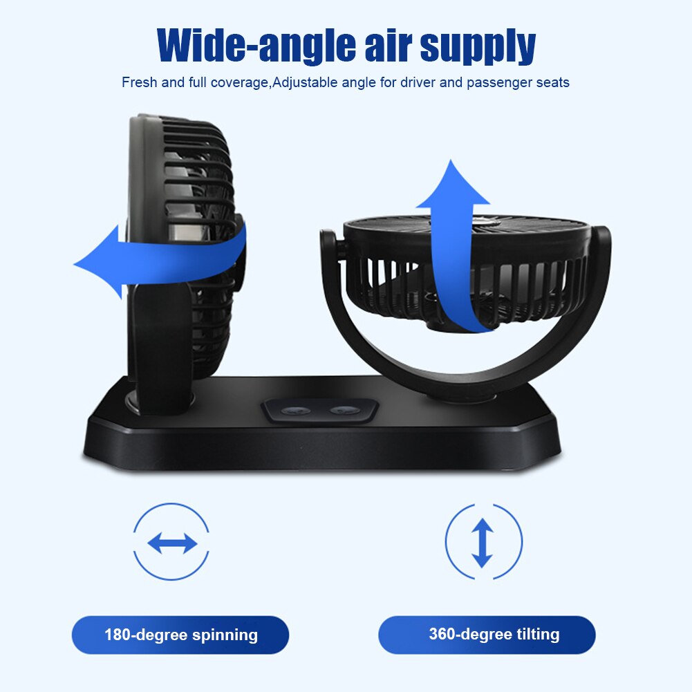 Ventilateur double tête de voiture 12V/24V, 3 vitesses réglables pour sièges avant et arrière, faible bruit, accessoires de voiture