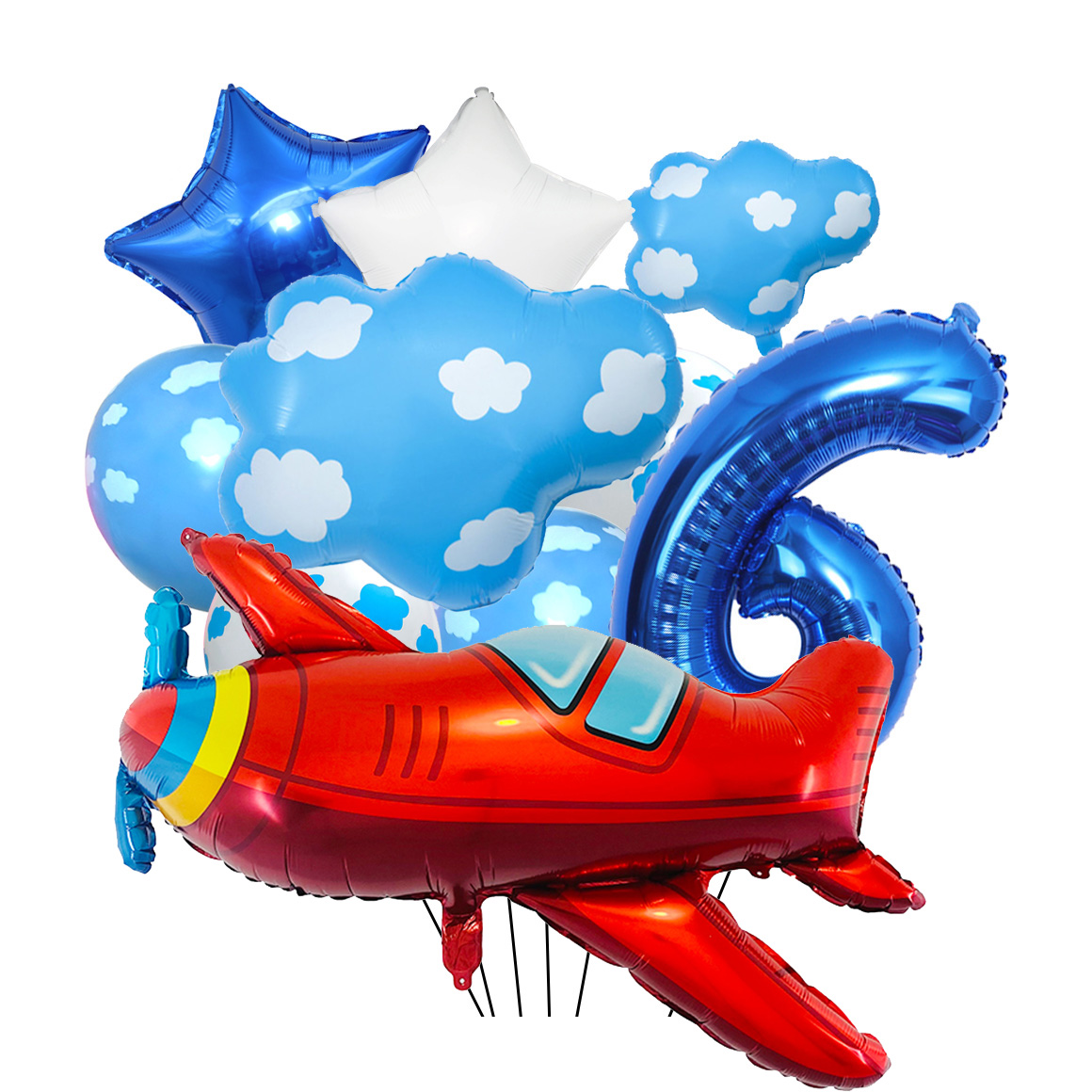 Juego de globos de avión para decoración de de cumpleaños, globo con números azules de 32 pulgadas, globo de nube, suministros para de avión: Verde claro