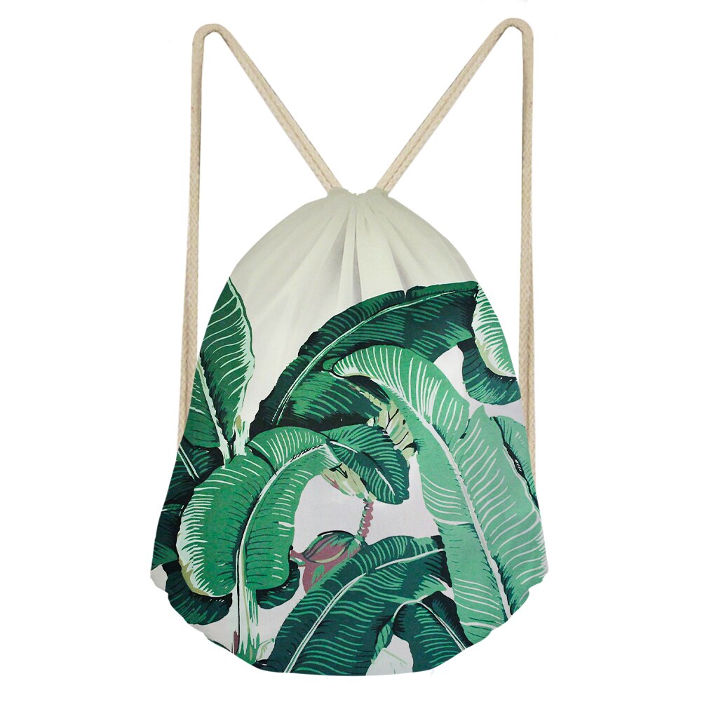 Palm Leaves And Floral Split-leaf Philodendron Drawstring Bag Outdoor Fitness Beam Mouth Backpack Sports Bag Travel Backpack: Gold