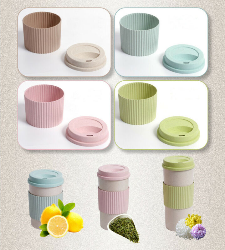 Taza de paja de trigo con tapa para el hogar, botella de agua portátil de viaje, respetuosa con el medio ambiente, 350ml, 450ml, 550ml