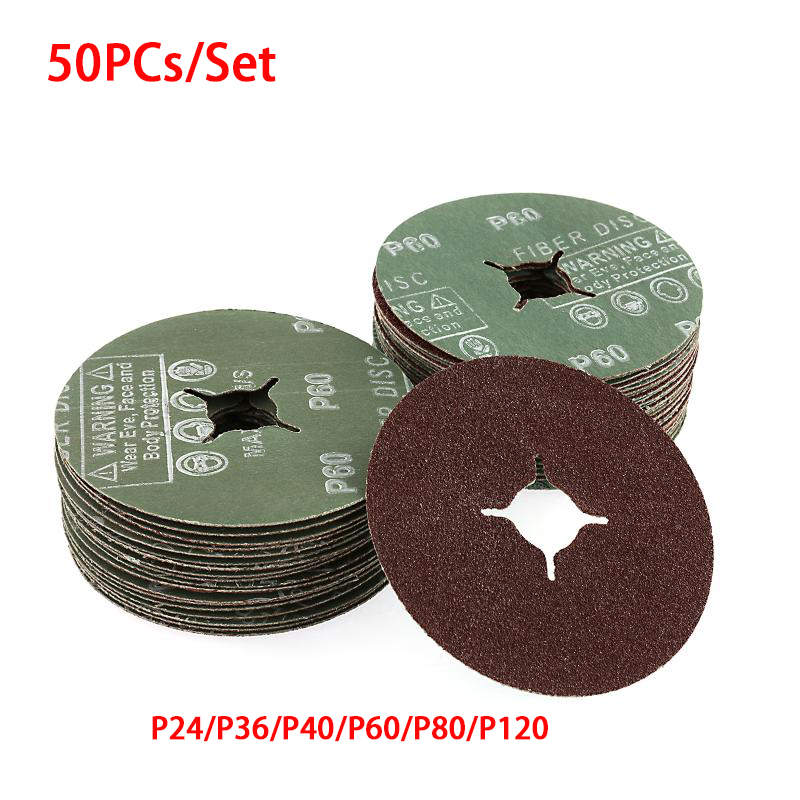50 Uds. Disco de lijado abrasivo de papel de lija de fibra P24 P36 P40 P60 P80 P120 disco de papel de lija de acero rojo con agujero transversal para carpintería Mental