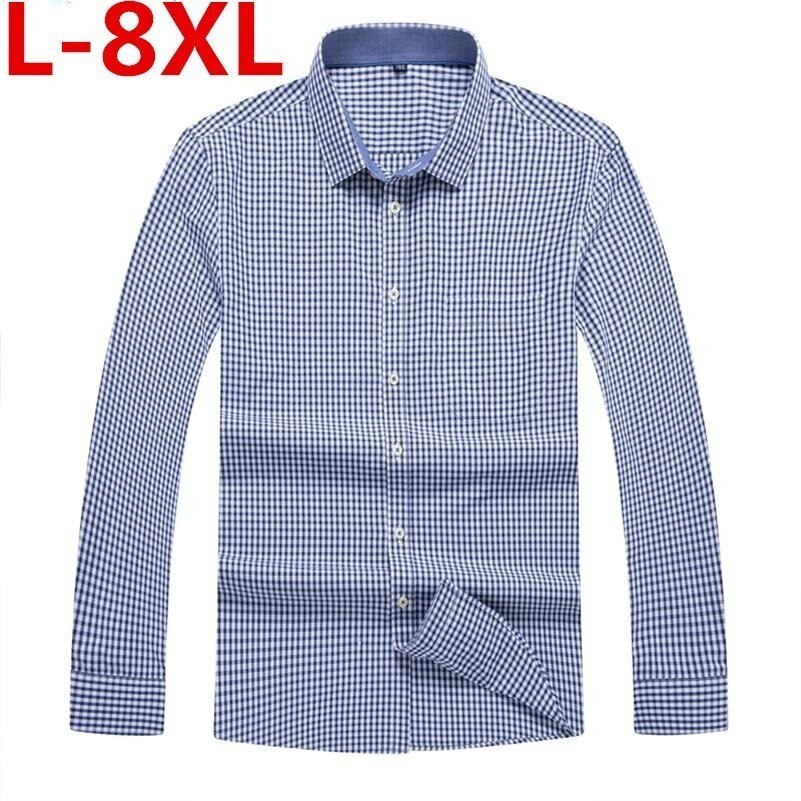 Plus size 8XL 7XL Men's Casual Shirt spring Autumn Full Sleeve Plaid Social Dress Shirt Men Brand Clothing Camisa