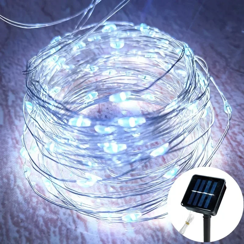Solar Twinkle String Lights Outdoor LED Copper Wire Light Landscape Camping Garden Christmas Patio Party Wedding Tree Decoration: WHITE / 350W