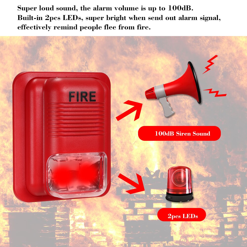 For Home Office Hotel Restaurant Fire Alarm Warning Strobe Siren Horn Sound & Strobe Alert Security System