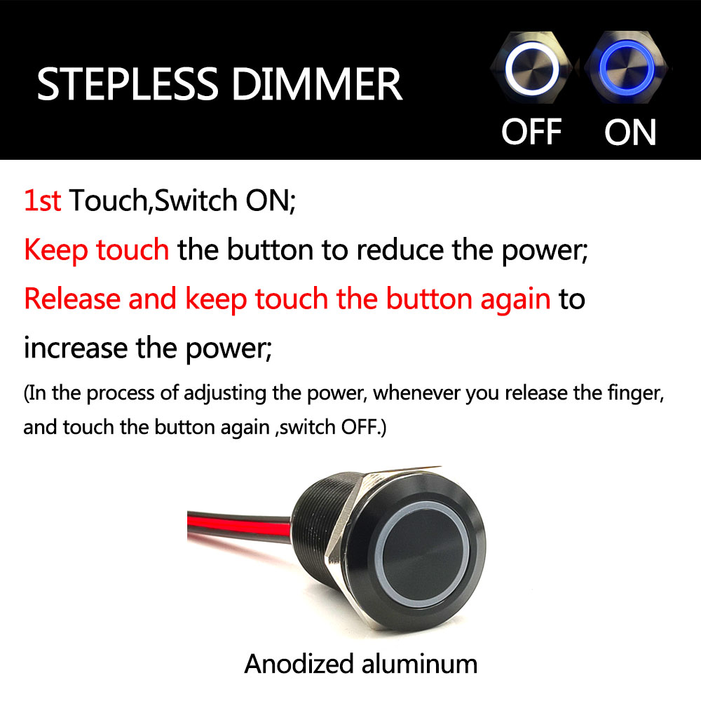 16mm 19mm Long Dimmer Switch IP65 Stepless Metal Touch Sensor Switch 1NO With 12V 24V WHITE BLUE LED Light With Cable Wire: 4XL / Ivory