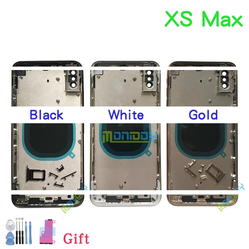 Aaa de alta qualidade para o iphone x/xs/xs max habitação capa bateria porta traseira chassis quadro com capa traseira vidro + bateria adesivo