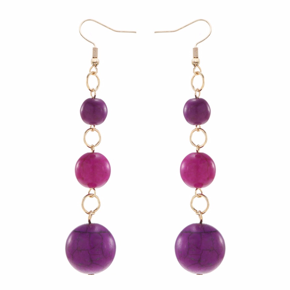 YULUCH Long Pendant Earrings Women's National Jewelry Accessories 3 grain Semi-precious Balls Party