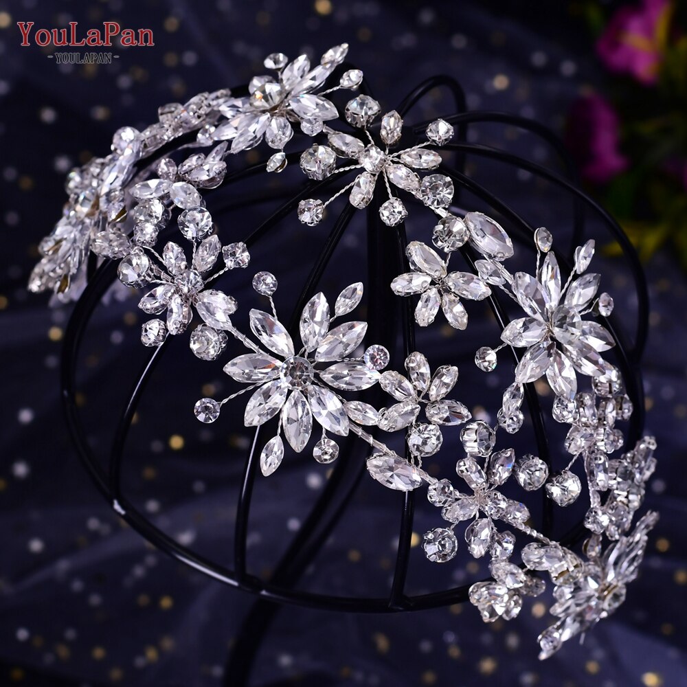 YouLaPan HP304 Luxuriöse Strass Stirnband Silber Hochzeit Kopfschmuck Bling Braut Diademe und Kronen Kristall Braut Headwear: HP402-Silber-