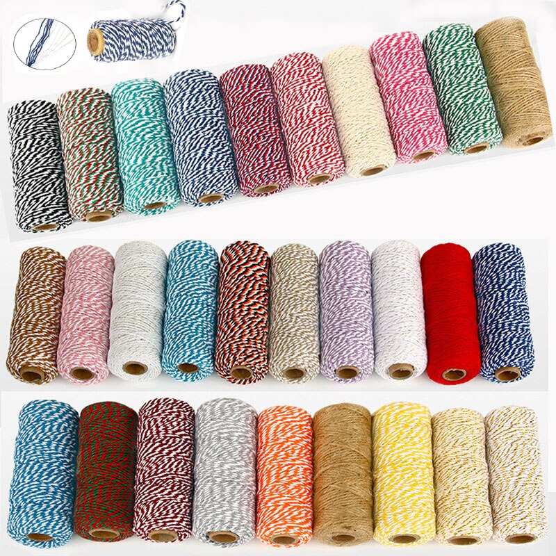 100M/Roll Cotton Cord Baker Twine String Colorful Cotton Craft Twine Home for Textile Packaging Christmas DIY Wedding Decor