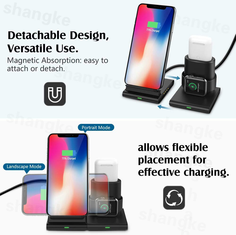 Wireless charger 3-in-1 wireless charging dock for Apple Watch Apple Watch, Airpods, detachable and magnetic charging station