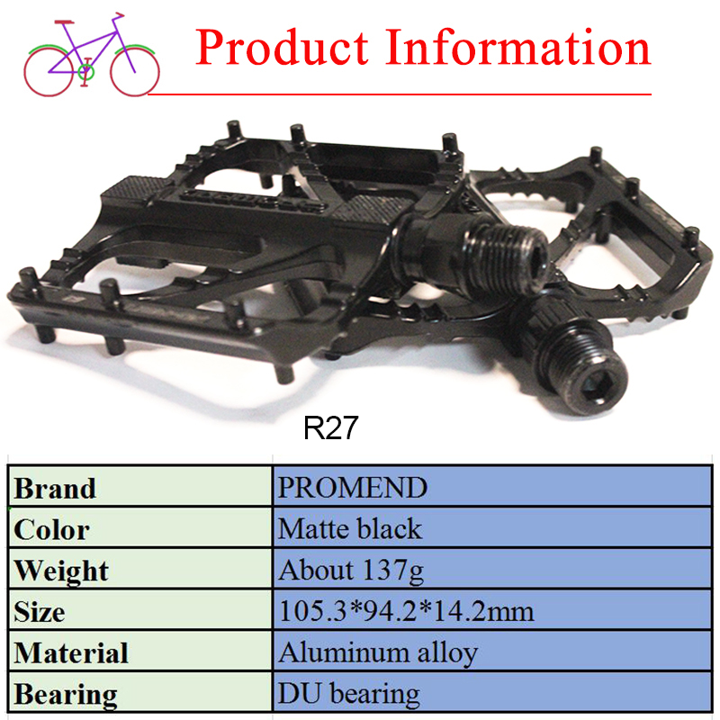 PROMEND Bicycle Pedals Anti-slip DU Bearing MTB Pedal Ultralight Road Bike Pedal Wide Platform R29 M27 Pedals Bike Accessories