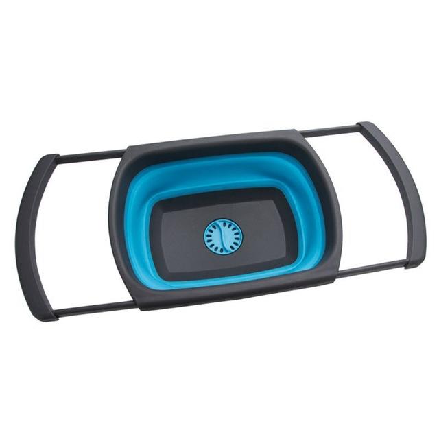 Opvouwbare waterbak, draagbare opvouwbare buitenbak voor het schoonmaken van groenten en fruit, afvoermand voor picknick, waterbak met lekbak: Blauw