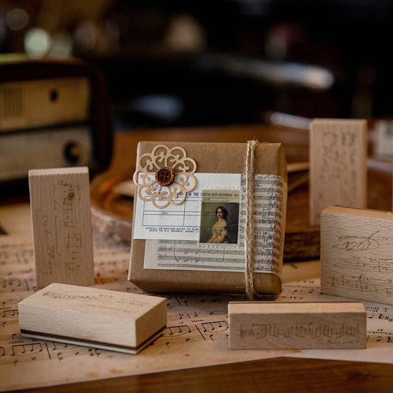Musik Manuskript Serie Hintergrund dekoration stempel Set holz gummi stempel für scrapbooking schreibwaren DIY handwerk standard stempel