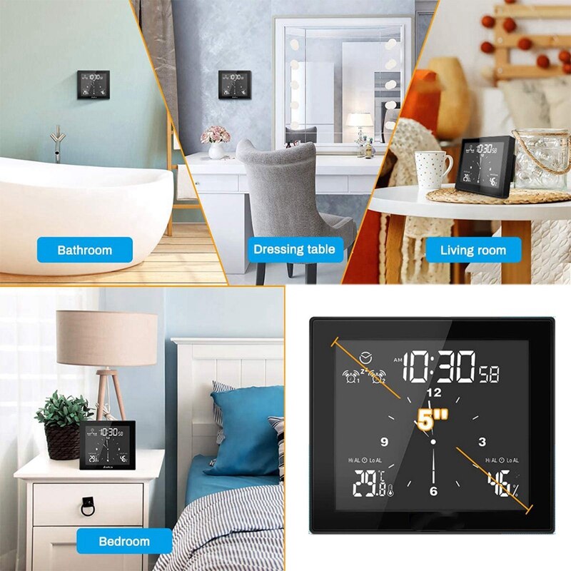 Digital LCD Screen Clock,Countdown Clock for Bathroom/Kitchen,Waterproof Wall Clock with Temperature&Humidity Display,B