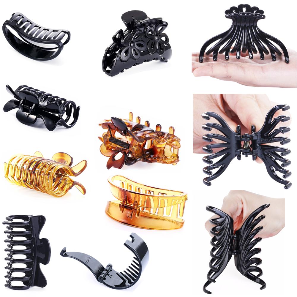 Zwart Grote Haar Claws Hoofddeksels Grote Haar Clip Krab Accessoires Acryl Haarspeld Paardenstaart Houder Klemmen Voor Vrouwen Douche Baden