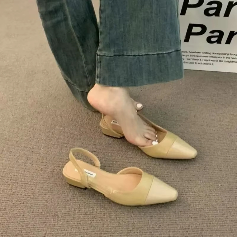 2025 sandalias con cabeza de bolso de tacón bajo para mujer a la , zapatos de talla grande con tacón grueso y nude francés, de fragancia