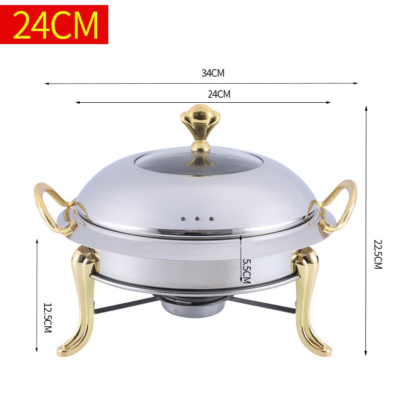 Thickened stainless steel alcohol pot dry pot small hotpot restaurant Pot son hotel commercial household shabu fry pot pot: Golden 24cm