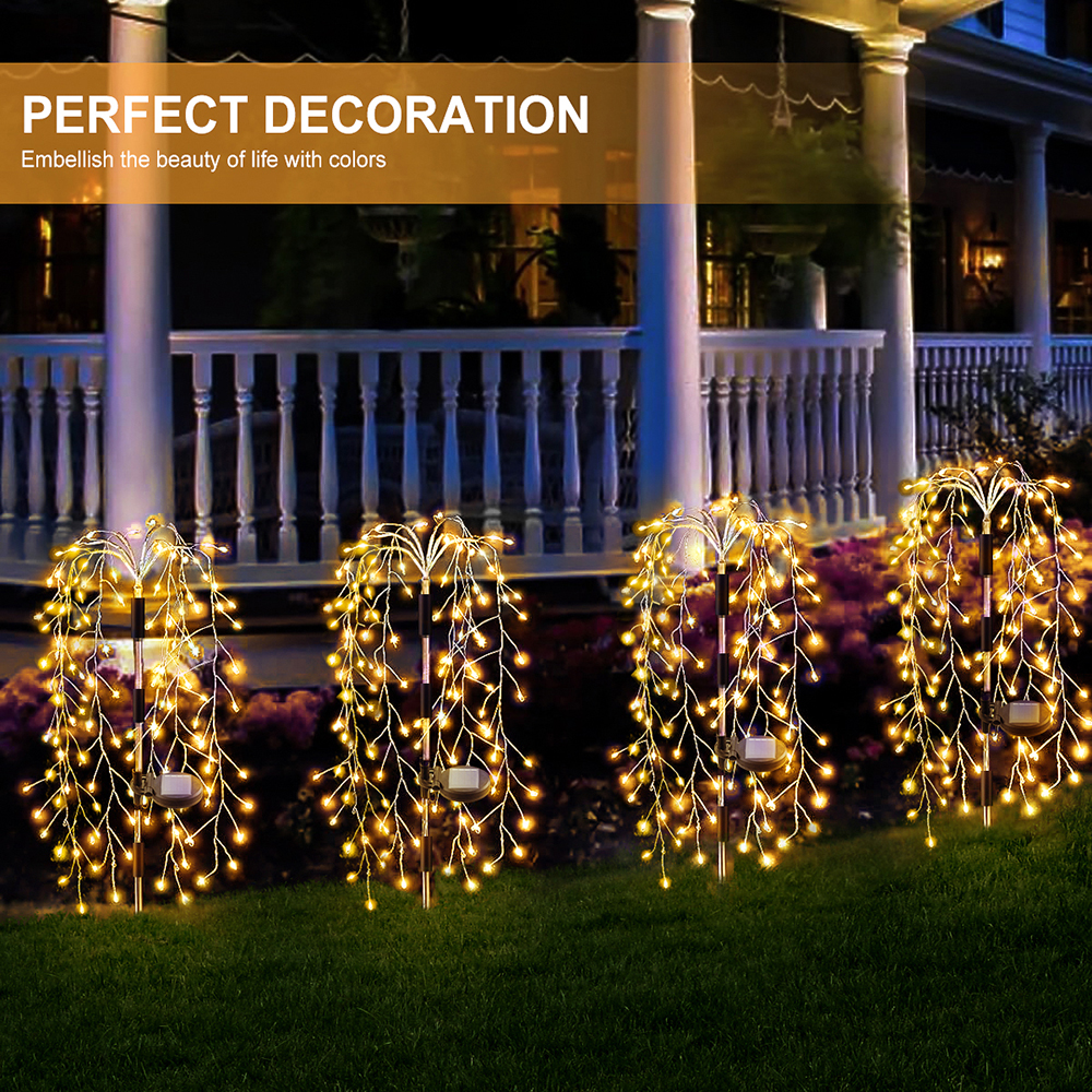 200 Leds Solar Tuinverlichting Outdoor Solar Wilg Vuurwerk Licht LED Kerst Decor Lichtslinger Gazon Fairy Light: Warm White / O
