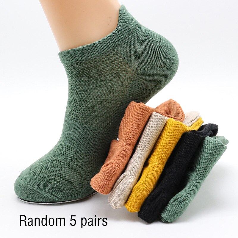 5 Pairs Zomer Mannen 100 Katoen Korte Mesh Sokken Man Harajukcomfortable Effen Kleur Casual Enkelsok Mannelijke Netto Sneaker Sok: 5 colors random