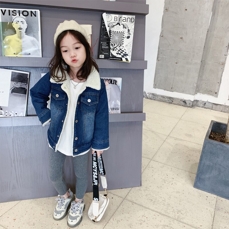 Dik Fluwelen Kids Winter Jean Jas Herfst Turn-Down Kraag Warm Jongens Casual Parka Meisjes Blue Denim Jassen bovenkleding