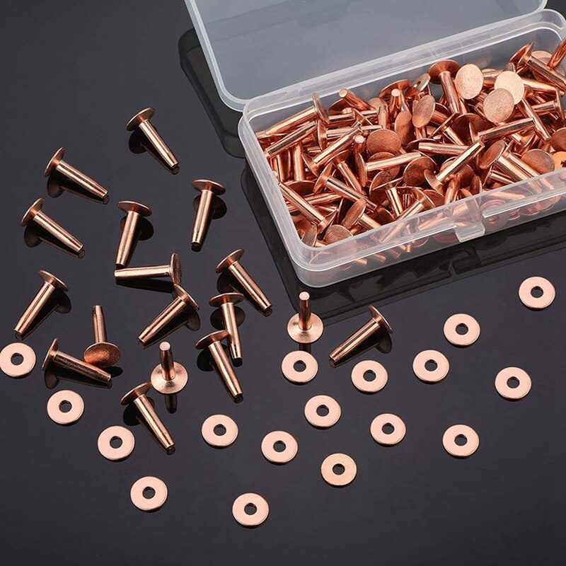 100 Sets Copper Rivets And Burrs Washers Leather Copper Rivet Fastener For Belts Wallets Collars Leather 5/8 Inch