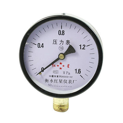M20x1.5mm Thread Black Round Air Water Pressure Gauge 1.6 Mpa