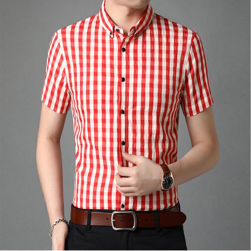 Summer Men's Cotton Short Sleeve Shirt Button Casual Shirt: PG3947-1 / L