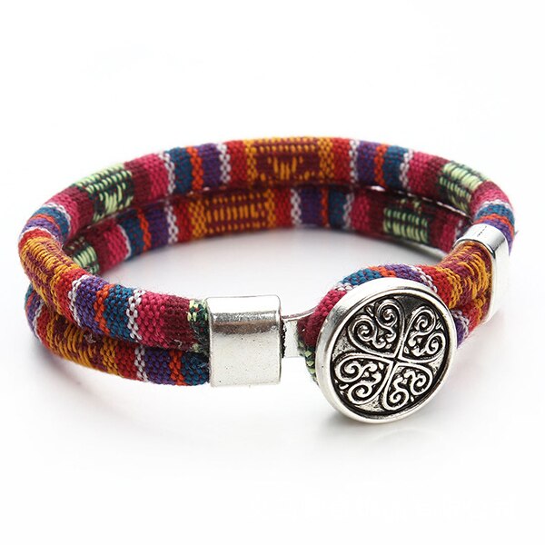 Bohemian Boho Druckknopf Armband für Frauen Multicolor Baumwolle Schnüre Tibetischen Silber Ethnische Charme Blume Armband Pulseras Mujer: B053S112
