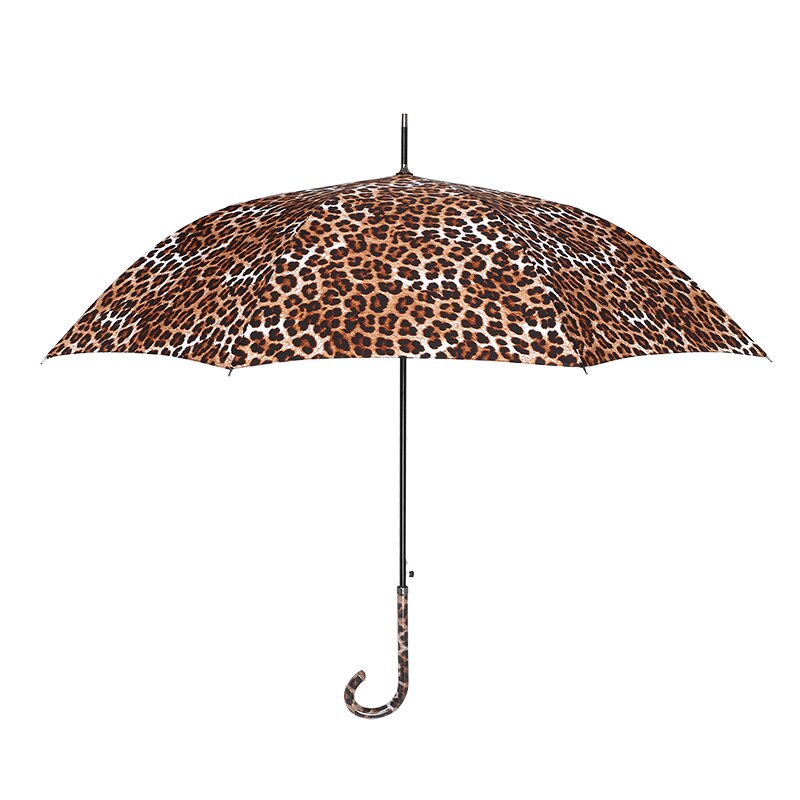 Paracase-paraguas con estampado de leopardo para mujer, sombrilla de mango largo a prueba de viento, plegable y automático, 8K