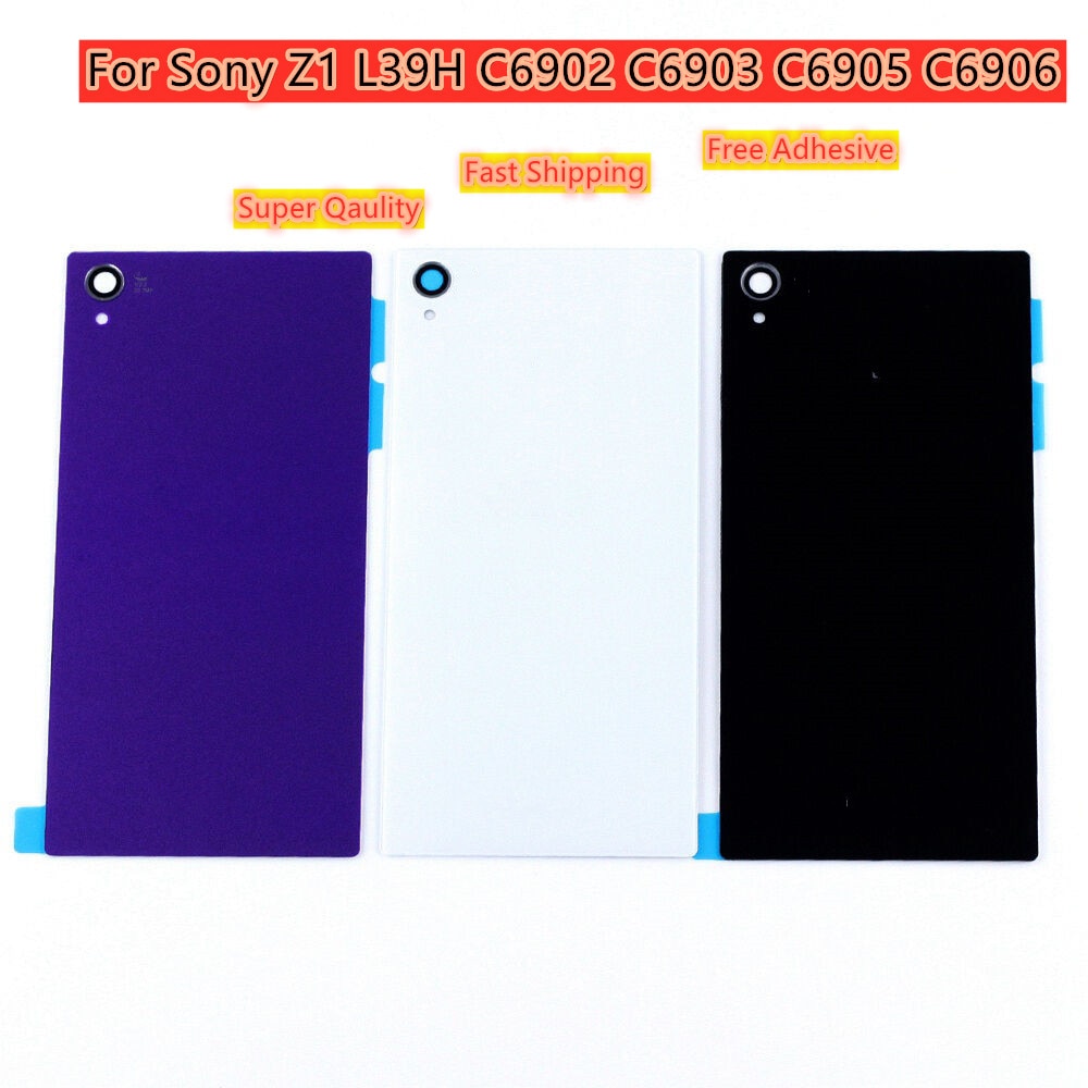 Pour Sony Xperia Z1 L39H C6902 C6903 C6905 C6906 couvercle arrière en verre couvercle de boîtier de porte de batterie pièces de rechange adhésives