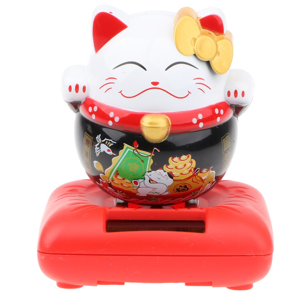 Solar Powered Nodding Bobbing Japanese Fortune Cat Lucky Kitten Solar Home Decor Bobbleheads Animal Pet Model Toy