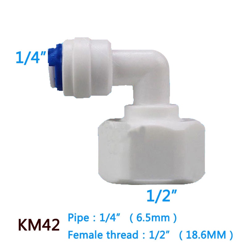 5PCS 1/2" Internal thread to 1/4" Elbow type L RO Water Fitting Tune Quick Connect Reverse Osmosis White elbow connection