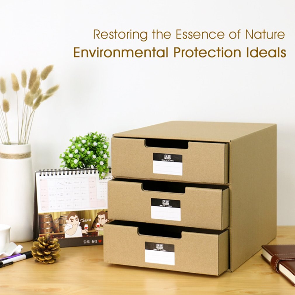 TIANSE TS-1503 Multi-Layers Kraft Paper Files Documents Cabinet DIY Home Office Organizer Documents Container Box