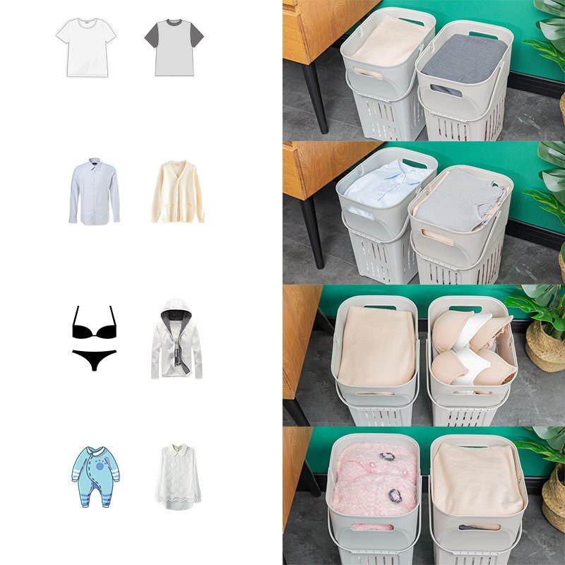 Plastic Laundry Storage Basket Portable Household Laundry Basket Clothes Toy Laundry Storage Basket Container-Grey