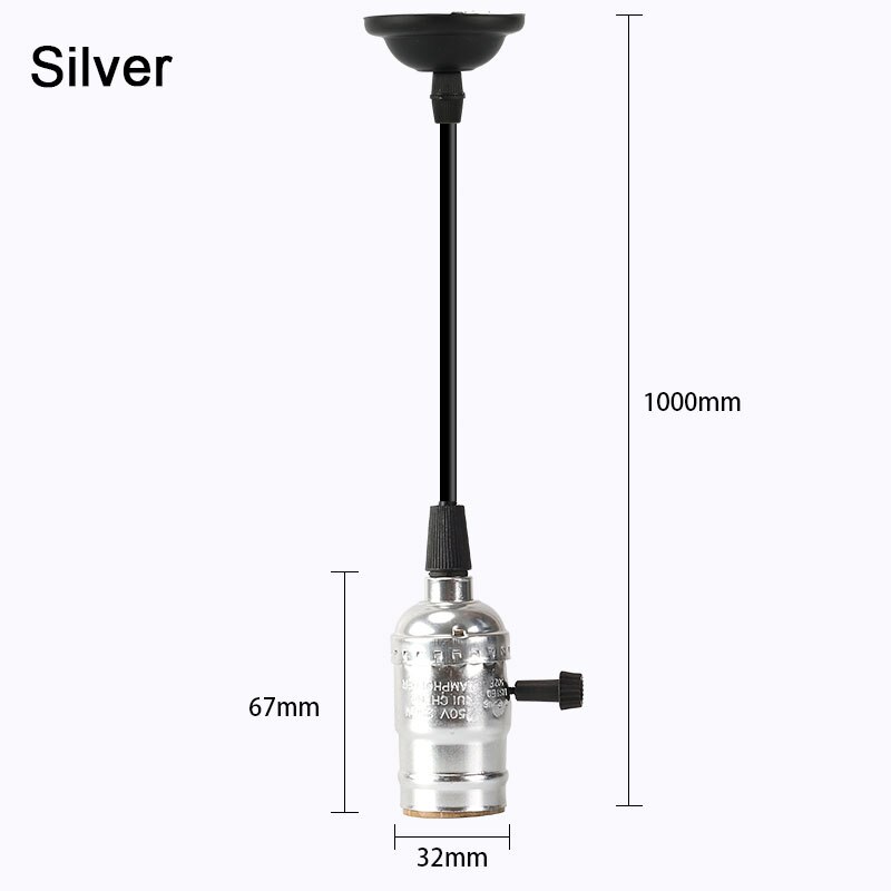E27 Lamp Socket Vintage Edison Licht Houder Classic Retro Edison Lamp Houder Industriële Hanger Knop Lampvoet Schakelaar/Rits: Switch Silver
