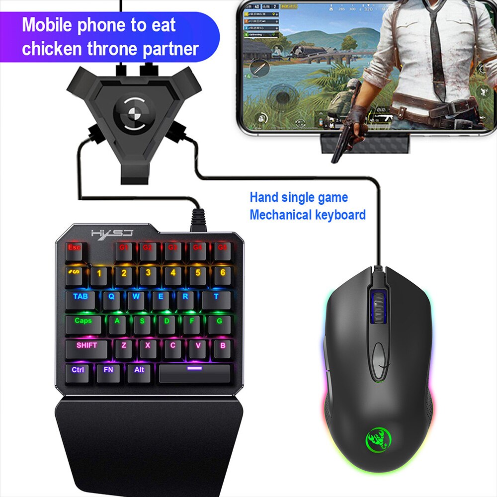 HXSJ Keyboard Mouse Combo 35Key Mechanical Mice 4800DPI 6 Buttons Breathing Backlit One-handed Gaming Keyboard Mouses USB Wired