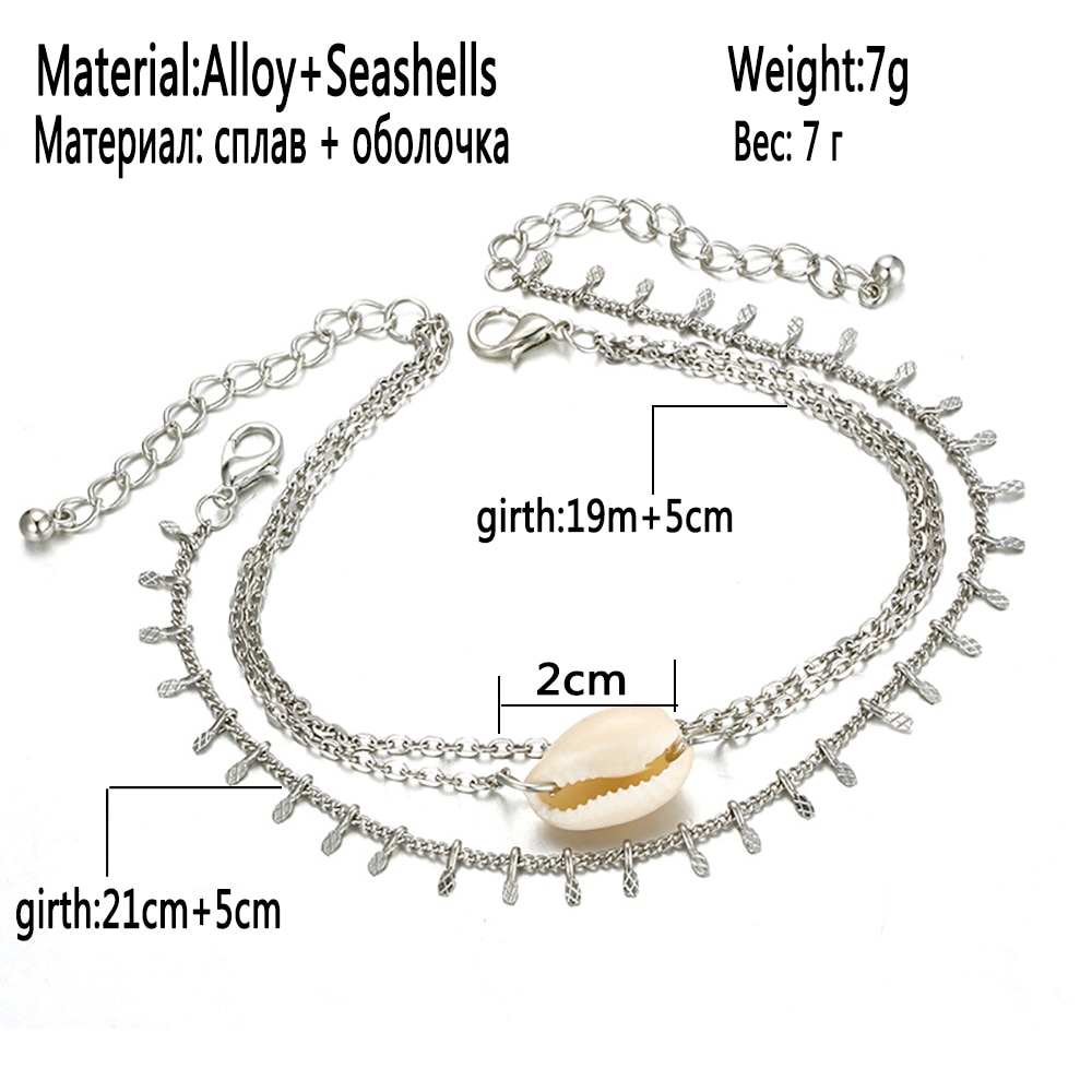 Retro Shell Enkelbanden Armband & Armband Vrouwen Mode Zilver Kleur Multilayer Enkelbanden Armbanden Diy Sieraden Party Ax-12