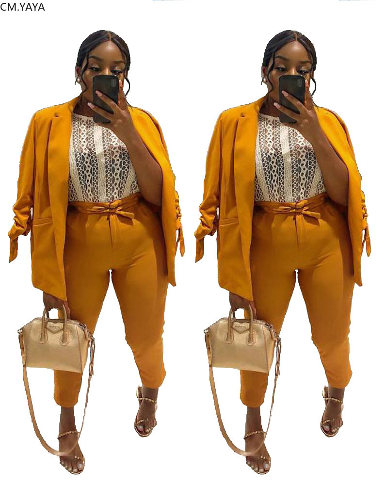 YonYeHong Women's 2-Piece Suit Set - Long Sleeve Crop Blazer & High Waist Pants, Loose Fit - View #3