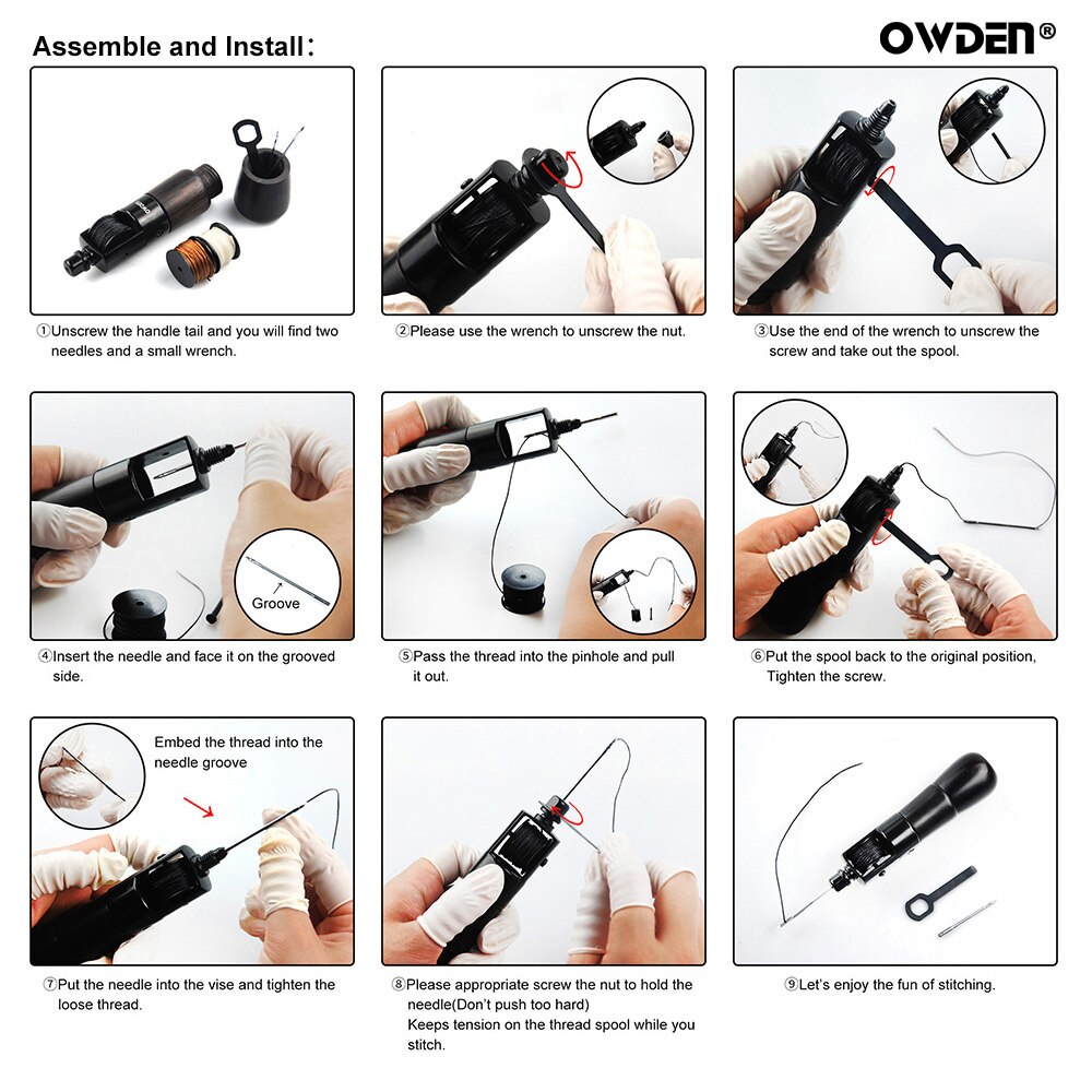 OWDEN-punzón de costura de cuero, herramienta con hilo de coser y aguja para Zapatero, punzón rápido, Kit de costura de cuero