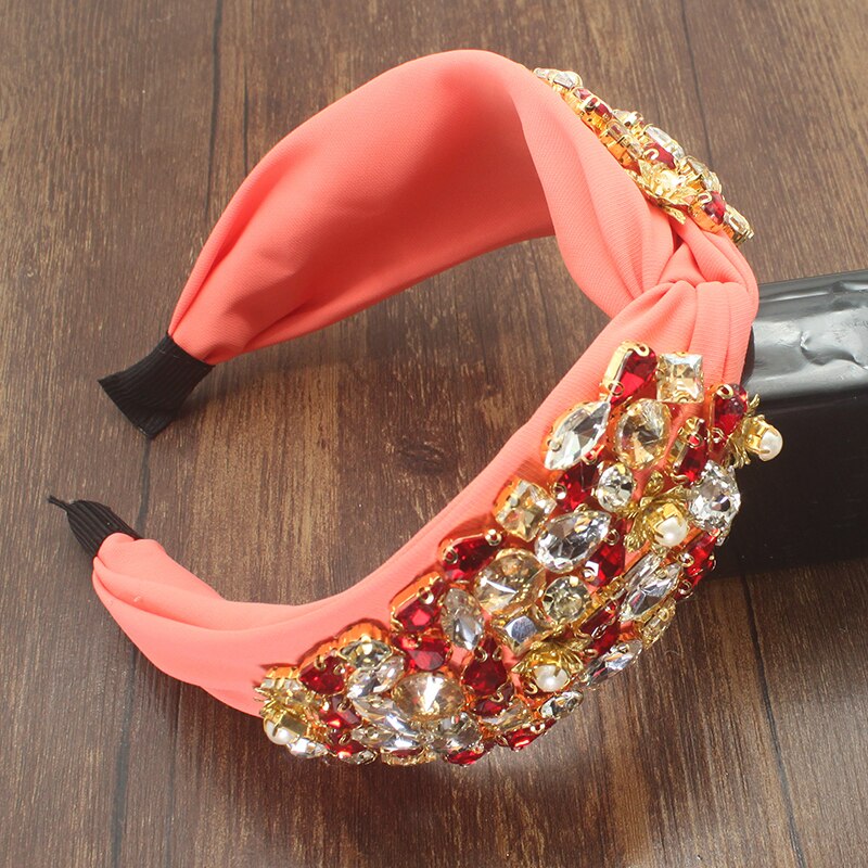 Eleganckie nowe modne akcesoria do włosów szeroki boczny pałąk Mix kryształowy barokowy Hairband Center Cross nakrycia głowy dla kobiet wesele: orange headband