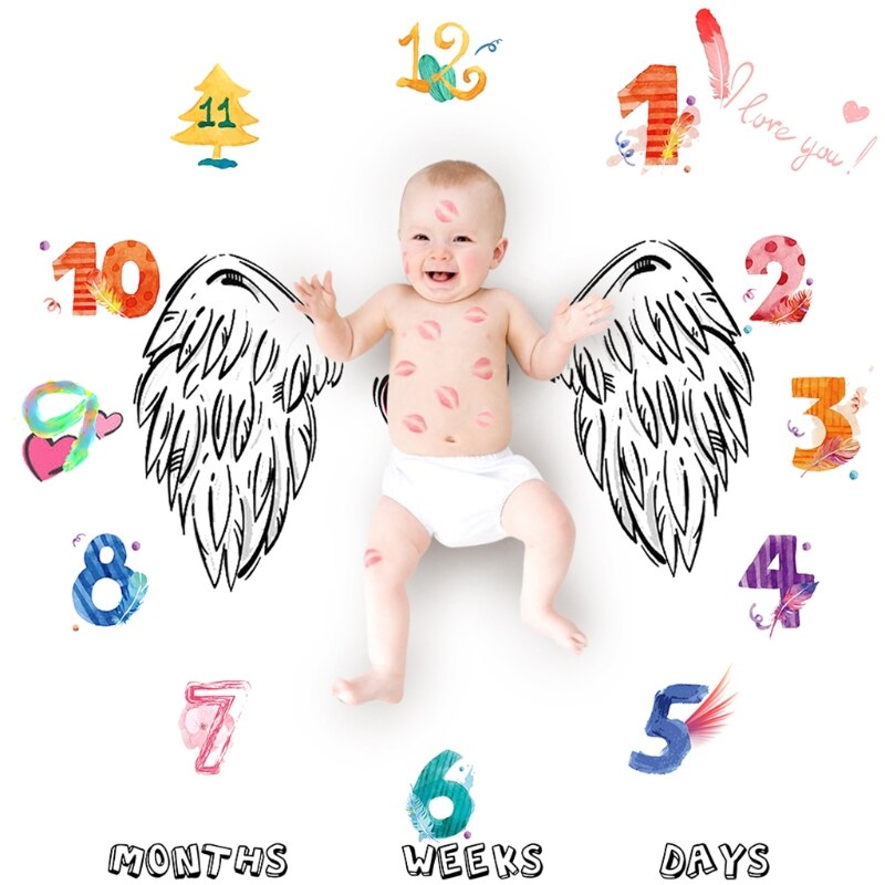 Newborn Infant Baby Milestone Frame Photo Blanket Angel Wings Blanket Baby Photography Prop Shower Photo Accessories- m20